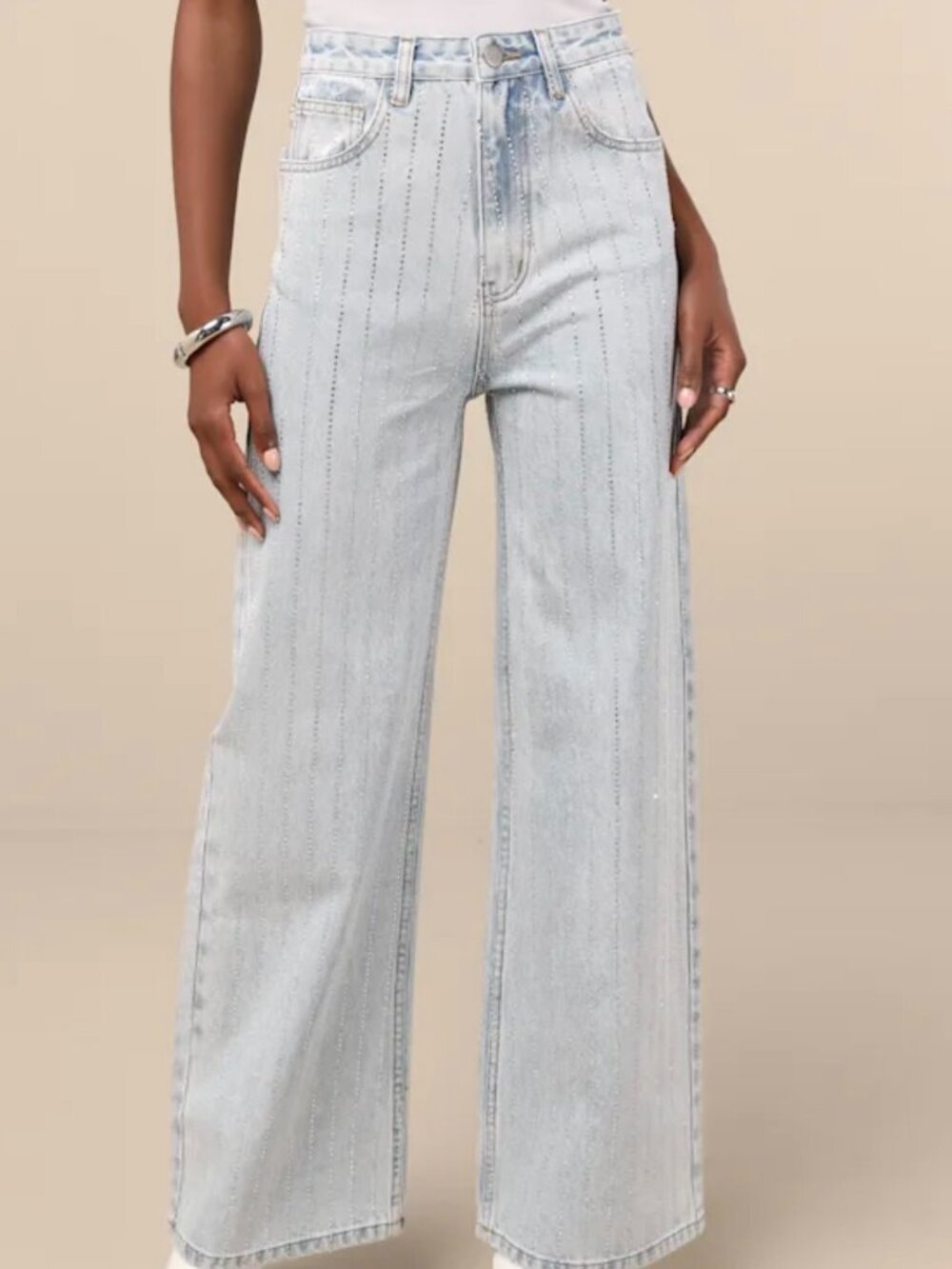 Lulus Danice Light Wash Denim Rhinestone Straight Leg Jeans